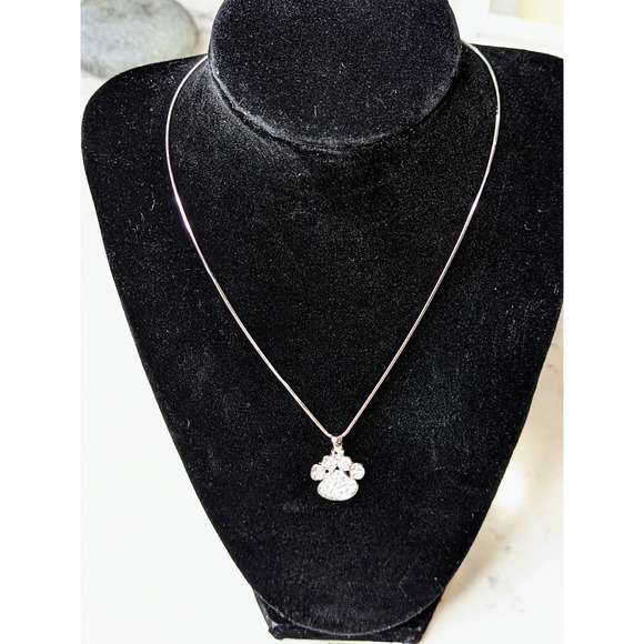 Paw Print Necklace White Gold Plated Pendant with Crystals - Picture 8 of 8